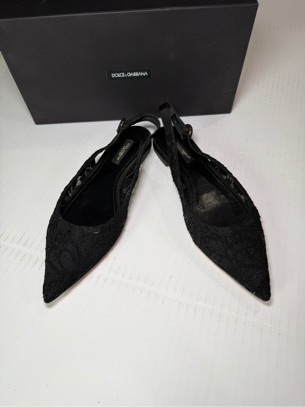 Dolce & Gabbana Black Lace Pointed Slingbacks EU 37.5 Us 7.5